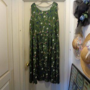 FOREST WANDERINGS BOHO BEAUTIFUL GREEN W FLOWERS MAXI DRESS 3 X